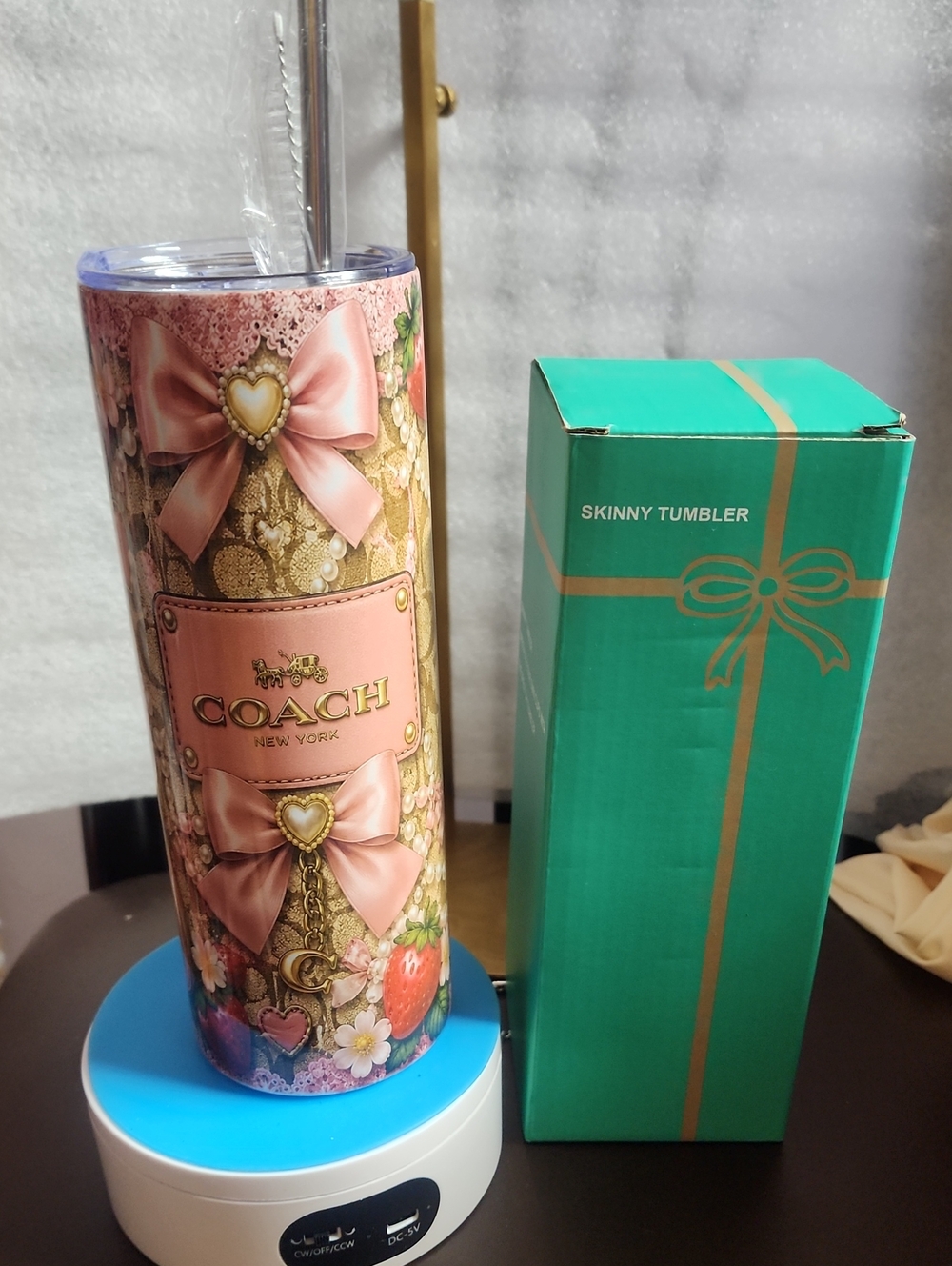 Coach Pink Bow Floral Skinny Tumbler